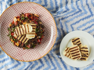 super-simple halloumi and lentil salad