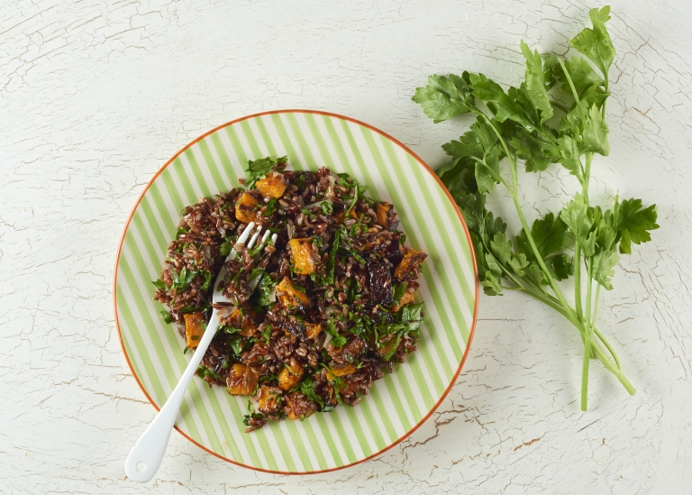 red rice, herb and roasted squash salad