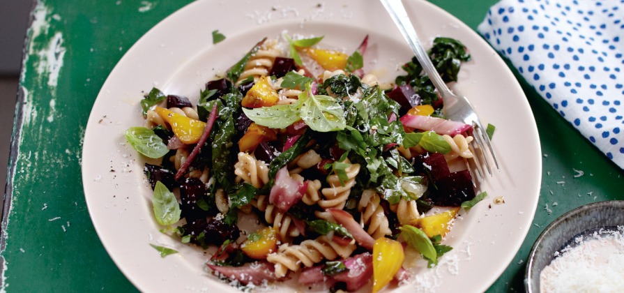 Pasta with beets and chard