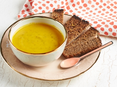Butternut squash soup with rye bread