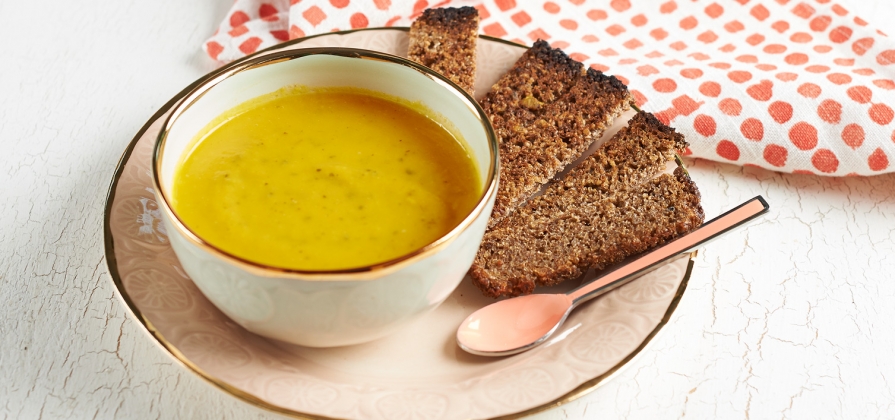 Butternut squash soup with rye bread
